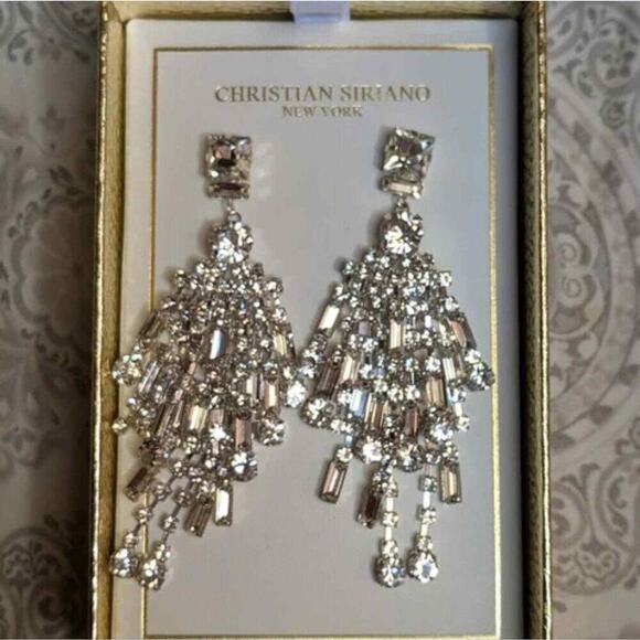 Christian Siriano Jewelry - Christian Siriano New York Crystal Chandelier Drop Earrings Silver Tone NIB 3.5"